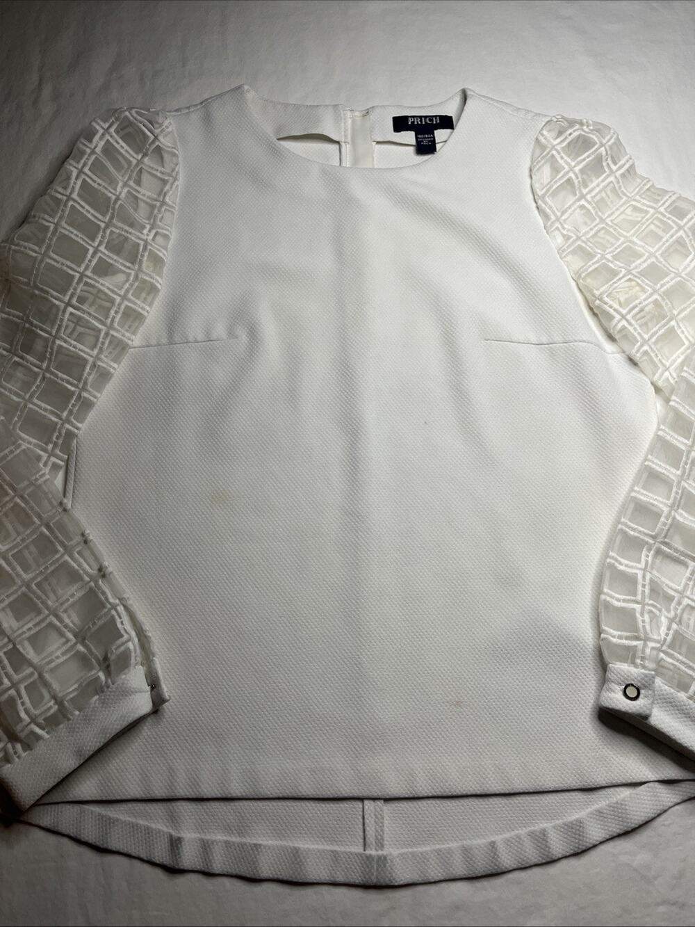 PRICH White Textured Blouse Sheer Geometric Lace Long Sleeve Top Sz XS / S